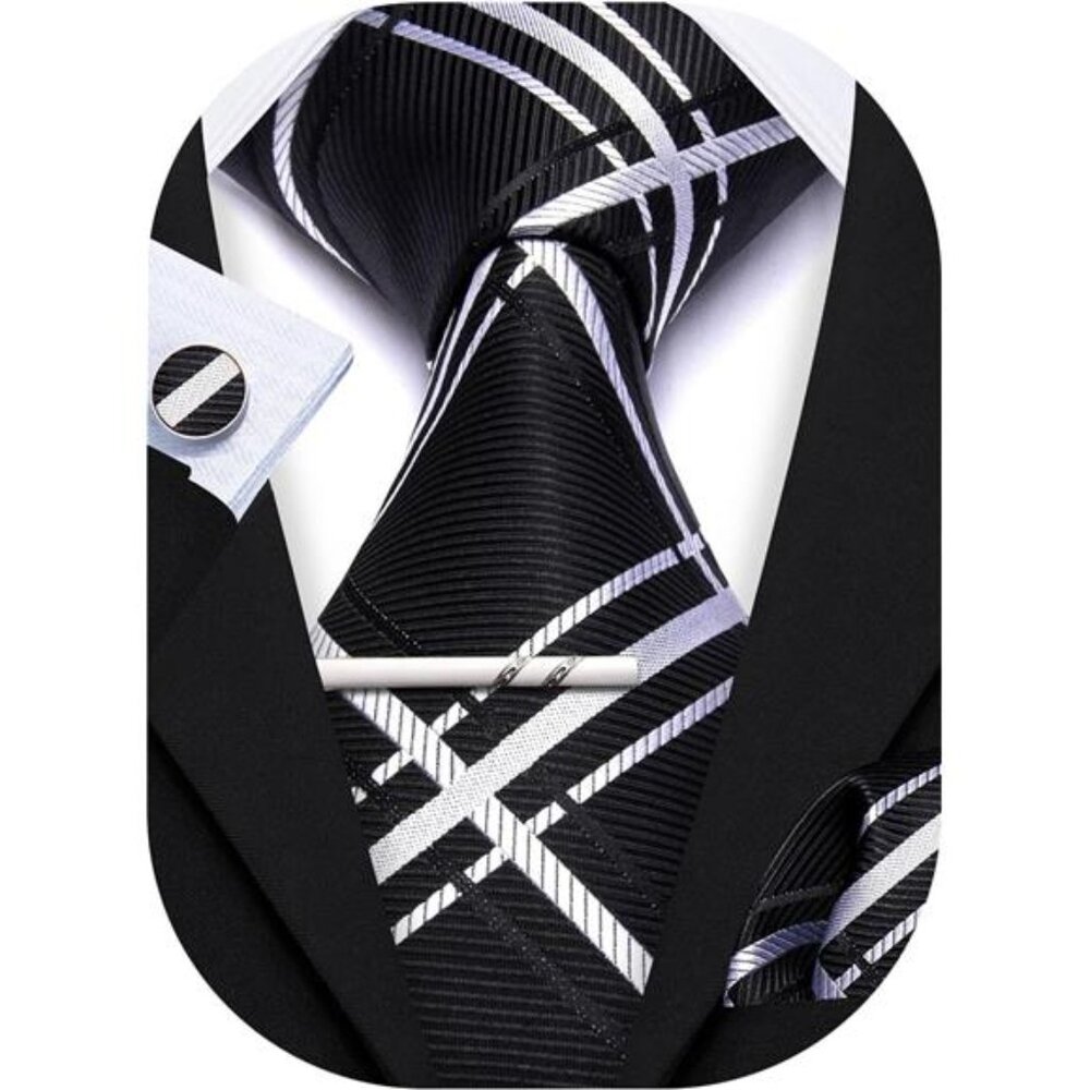 New Men Plaid/Striped Ties Set Silk Business Wedding Formal Fashion Necktie